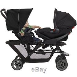Graco baby Black Tandem Twin Double Pram Stroller Buggy Raincover & Car Seat