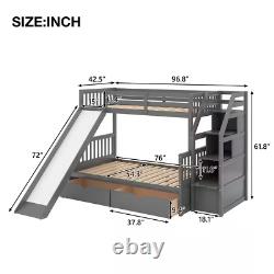 Gray Twin over Full Bunk Bed with Drawers and Slide