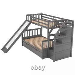 Gray Twin over Full Bunk Bed with Drawers and Slide
