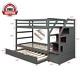 Gray Twin Over Twin Wood Bunk Bed With Twin Size Trundle And Storage Stairs
