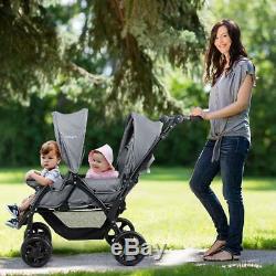Grey Tandem Double Stroller Twin Pushchair From Birth Duo Baby Toddler Buggy