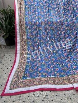 Hand Block printed Cotton quilt handmade vintage Twin double quilt free Shipping