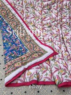 Hand Block printed Cotton quilt handmade vintage Twin double quilt free Shipping