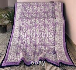 Hand Block printed Cotton quilt handmade vintage Twin double quilt gift for her