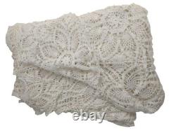 Handmade Lace Coverlet 91x77 Throw Tablecloth White Cottage core Country Boho