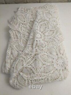 Handmade Lace Coverlet 91x77 Throw Tablecloth White Cottage core Country Boho