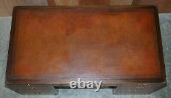 Harrods Kennedy Double Sided Brown Leather Military Campaign Twin Pedestal Desk