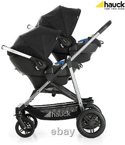 Hauck Rapid 3R 1 Hand Fold Duo Twin Double Buggy Pushchair Pram Charcoal Black