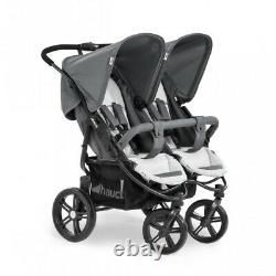 Hauck Roadster Duo SLX Twin Double Buggy Pushchair Pram Silver Grey+Raincover