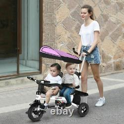 HoneyJoy 4In1 Baby Twins Double Easy Steer Stroller Toy Tricycle Detachable Kids