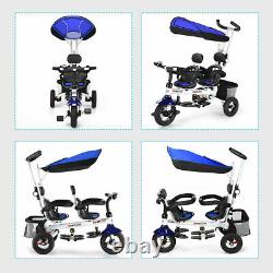 HoneyJoy 4-In-1 Baby Twins Double Easy Steer Stroller Tricycle Detachable Blue
