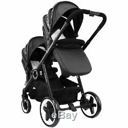 ISAFE Baby Boys Black Lightweight Double Twin Tandem Pram Stroller Buggy