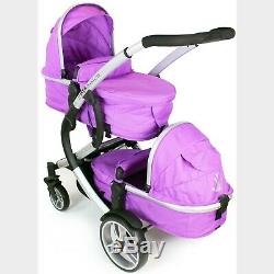 ISAFE Baby Girls Purple Lightweight Double Twin Tandem Pram Stroller Buggy