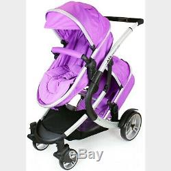 ISAFE Baby Girls Purple Lightweight Double Twin Tandem Pram Stroller Buggy