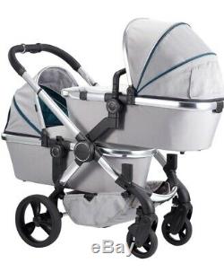 Icandy Blossom Dove Grey Double Pushchair Travel System Carrycot Twins