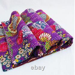 Indian Kantha Quilt Cotton Bedspread Bedding Throw Single/Double Handmade Size