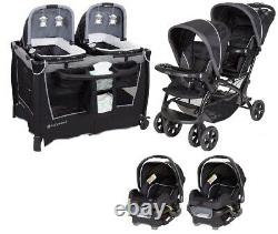 Infant Combo Double Stroller with 2 Car Seats Bag Twins Nursery Center Baby Set