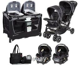 Infant Combo Double Stroller with 2 Car Seats Bag Twins Nursery Center Baby Set
