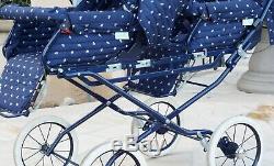 Inglesina Italian Blue Baby Toddler Classic Double Twin Carriage Pram