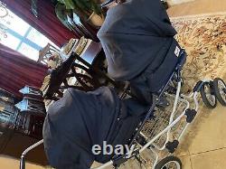 Inglesina navy blue twin double stroller/Pram Made in Italy- Designer Brand