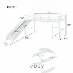 Kids Twin Size Bunk Bed White Slide Loft Child Bedroom Furniture Playhouse Area