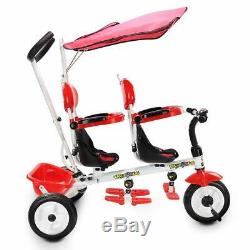 Kids Twin Trike Tricycle Baby Stroller Bike Toddler Double Seats Canopy 4 in 1