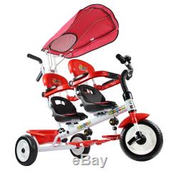 Kids Twin Trike Tricycle Baby Stroller Bike Toddler Infant Double Seats Canopy