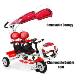 Kids Twin Trike Tricycle Baby Stroller Bike Toddler Infant Double Seats Canopy