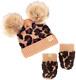 Knit Infant Double Pom Pom Beanie And Matching Fleece Lined Soft Mittens Set For