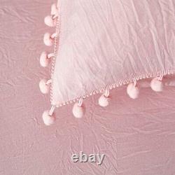 Light Pink Pom Linen Bedding Set Queen Comforter Twin Full Queen King Duvet Set