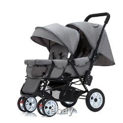Lightweight Twin Baby Stroller Sit and Lie Baby Carriage 4 Wheels Twin Baby Cart