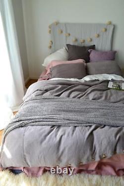 Linen Duvet Cover In Grey Washed Comforter Cover Set 2 Pillow Matching Pillow