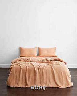 Linen Duvet Cover In Peach Pink Full Double King Twin Bedding Duvet Set 2 Pillow
