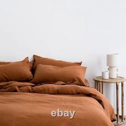 Linen Duvet Cover In Terracotta King Tiwn Full Size With 2 Matching Pillow cases