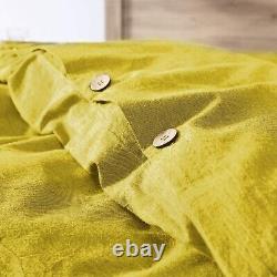 Linen duvet cover Queen Double Twin Mustard yellow Duvet With Coconut buttons