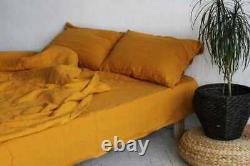 Linen duvet cover in Mustard color. Stonewashed bedding. King, Queen, Twin, Full
