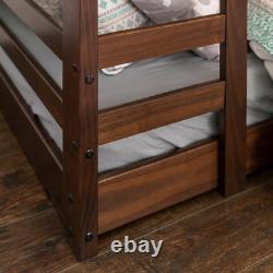 Low Solid Wood Twin over Twin Bunk Bed Walnut