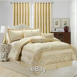 Luxury Jacquard 7 Piece Quilted Bedspread Comforter Set and Matching Curtains