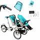 Luxury Twin Tandem Baby Stroller Pushchair Double Seat Mom Bicycle Tricycle Blue