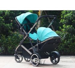 Luxury baby Stroller 2 in 1 Twins Tandem Double Second Seat Folding pushchair