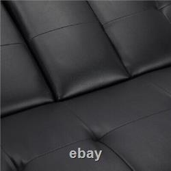 Luxurygoods Modern Faux Leather Futon with Cupholders and Pillows, Black