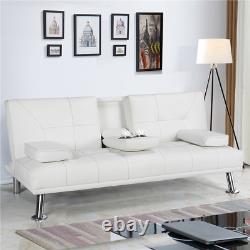 Luxurygoods Modern Faux Leather Futon with Cupholders and Pillows, White new