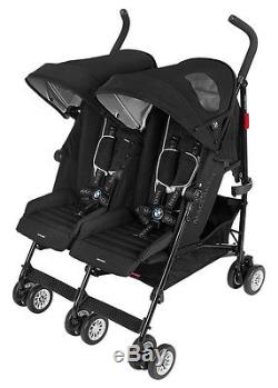 Maclaren BMW Baby Twin Buggy Lightweight Umbrella Fold Double Stroller Black