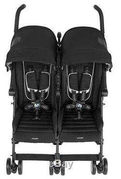 Maclaren BMW Baby Twin Buggy Lightweight Umbrella Fold Double Stroller Black