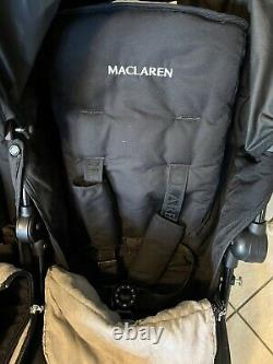 Maclaren Twin Techno Black Double Seat Stroller, Footmuff, raincover Pushchair