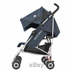 Maclaren Twin Triumph Double Baby Stroller, Lightweight Compact, Denim