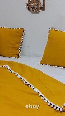 Marigold Pom Linen Bedding Set Queen Comforter Twin Full Queen King Duvet Set
