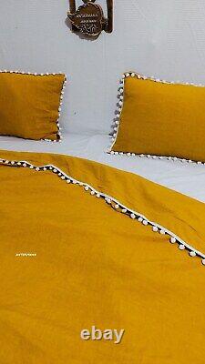Marigold Pom Linen Bedding Set Queen Comforter Twin Full Queen King Duvet Set
