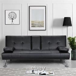 Modern Faux Leather Futon Sofa Recliner Couch Bed Fold Up & Down with Cup Holder