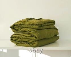 Moss Green Linen Duvet Cover, Linen Bedding Set Twin Full Double Queen King